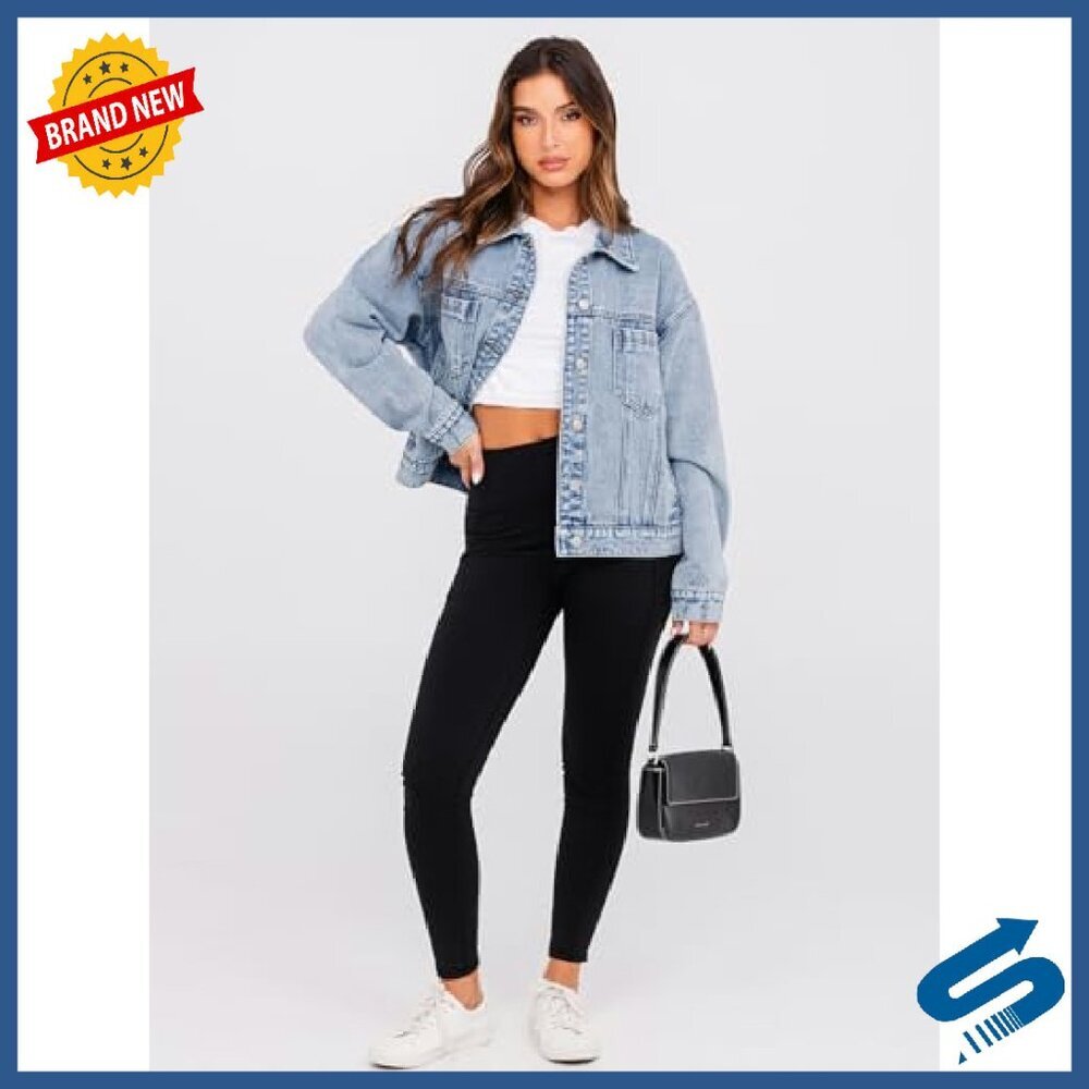 Oversized Denim Jacket Women's Heavyweight Button Down Fall Coat - Picture 7 of 8